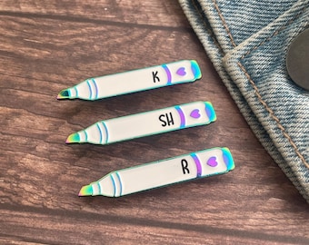 Engraved Customisable Rainbow Metal Alcohol Marker Enamel Pin – Artist Gift, Colouring Coloring