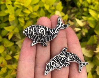 Whale and Dolphin Enamel Pins Set | Badge | Pattern, Silver Metal  Gift