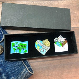 GIFT SET | Set of Three |Travel Lover Wanderlust Enamel Pin | Gift | Lapel Pin, Badge |  Gift