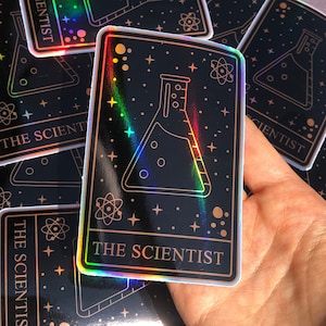 Pegatina holográfica iridiscente para portátil con la carta del Tarot "El Científico" (Regalo/Ciencia)