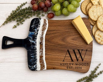 Custom Name And Year Resin Wood Cheese Board | Birthday Gift