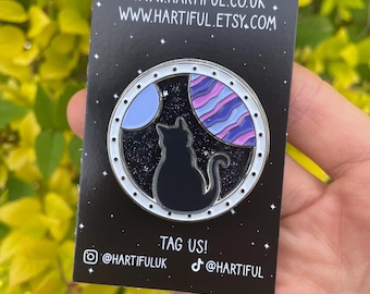 Moving Galaxy Space Cat Shaker Enamel Pin