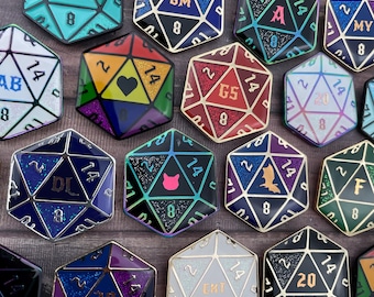 Customisable Dice D20 Enamel Pins, RPG Gift – Tabletop Gamer Accessory – Geeky Dice Pin