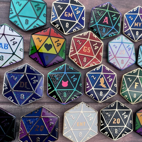 Customisable Dice D20 Enamel Pins, RPG Gift – Tabletop Gamer Accessory – Geeky Dice Pin