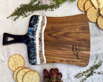 Personalised Couple Name Cheese Board Engraved | Wood and Resin | Wedding, Anniversary