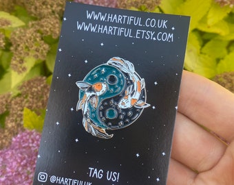 Koi Fish Enamel Pin | Night/Day, Yin Yang Swimming with Moon Lapel Pin, Badge | Gift