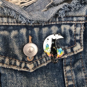 Pride Flag LGBTQ Cat Crystal and Moon Glitter Enamel Pin Lapel Pin, Badge LGBTQ Queer Pin Gift image 4