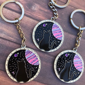 Space Cat Enamel Keyring | Keychain |  Gift | Space Planets Pink