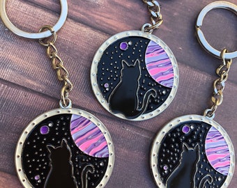 Space Cat Enamel Keyring | Keychain |  Gift | Space Planets Pink