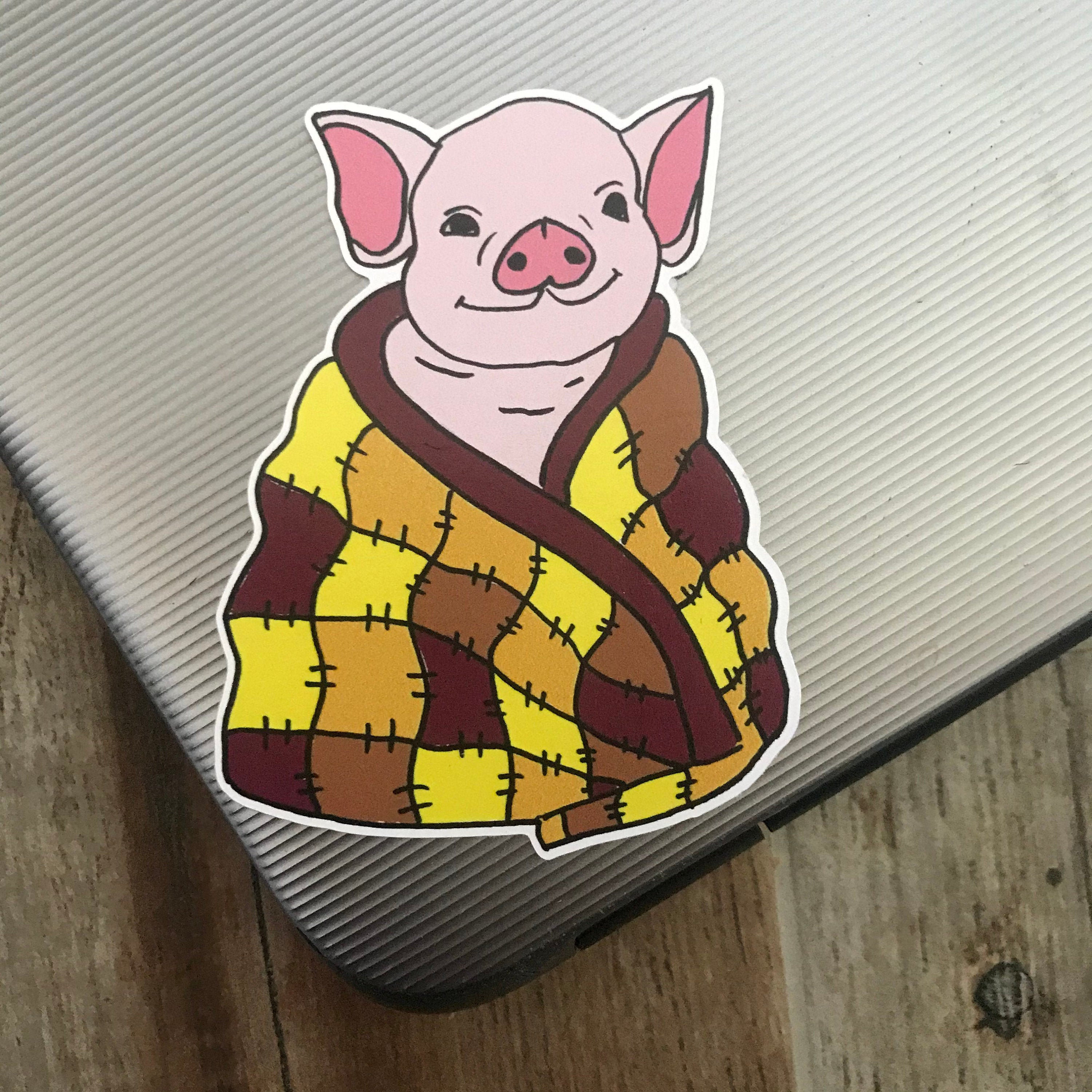 EcoFriendly Baby Pig in Blanket Sticker Laptop Sticker Gift