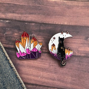 Lesbian Pride Flag Crystal and Cat Glitter Enamel Pin Set of Two or individual Lapel Pin, Badge LGBTQ l Pin image 8