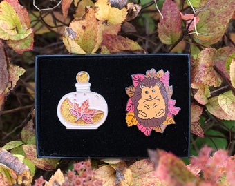 GIFT SET | Set of Two | Autumn Hedgehog and Potion Enamel Pins | Gift | Lapel Pin, Badge |  Gift | Stocking Filler