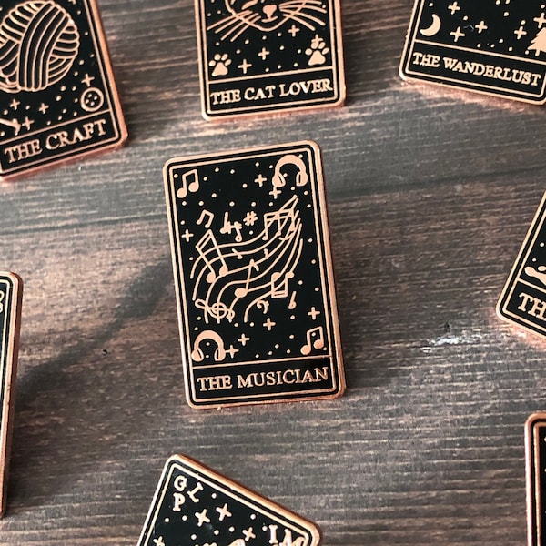 Musician Tarot Card Enamel Pin: Rose Gold Music Lover Lapel Badge