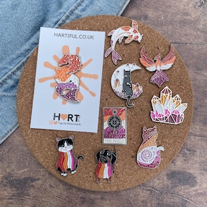 Lesbian Pride Flag Crystal and Cat Glitter Enamel Pin Sets Lapel Pin, Badge | LGBTQ+ |