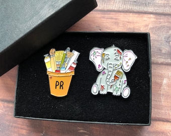GIFT SET | Set of Two | Customisable Art Pot and Elephant Enamel Pin | Gift | Lapel Pin, Badge |  Gift