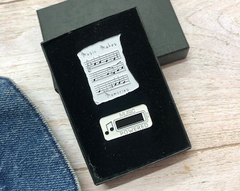 GIFT SET | Set of Two | Music Sheet and Music Powered Enamel Pin | Gift | Lapel Pin, Badge |  Gift