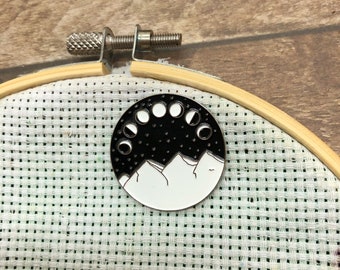 NEEDLE MINDER Moon Phases with Mountains  | Gift | Pin Option Also Avaliable  Gift