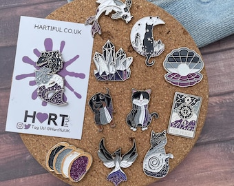 Asexual Pride Flag Crystal, Cat, Tarot Card Glitter Enamel Pin Set (or individual) | Lapel Pin, Badge | LGBTQ+ | Ace Pin