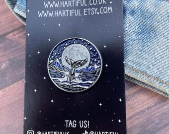 Moonlit Whale Tail Enamel Pin | Ocean & Night Sky Lapel Pin