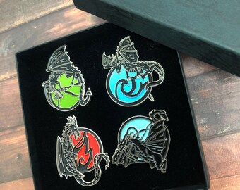 GIFT SET | Dragon Elements Inspired Enamel Pin | Earth, Fire, Water, Air | Individual or Set |  Gift