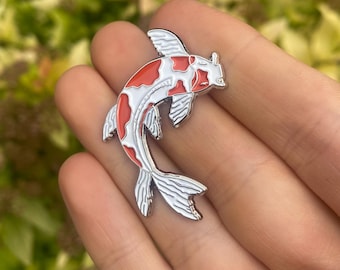 Koi Fish Enamel Pin | White and Orange Lapel Pin, Badge | Gift