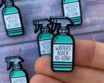 Writers Block Be-Gone Spray Enamel Pin | Lapel Pin, Badge Writing, Author