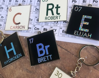 Personalised Periodic Table Enamel Keyring | Keychain | Bespoke, Resined | Scientist  Gift