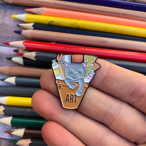 Crafty Cat Enamel Pin: Art Pot Lapel Badge