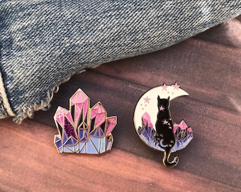 Omnisexual Pride Flag Crystal and Cat Glitter Enamel Pin Set of Two (or individual) | Lapel Pin, Badge | LGBTQ+ | Omni Pin