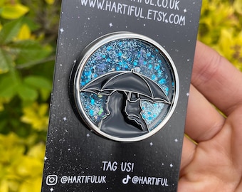 Moving Shaker Rainy Day Cat and Person Umbrella Enamel Pin
