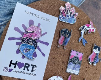 Omnisexual Pride Flag Crystal, Cat, Tarot Card Glitter Enamel Pin Set (or individual) | Lapel Pin, Badge | LGBTQ+ |