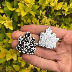 Crystal White and Black Enamel Pins | Glitter Lapel Pin, Badge |  Gift | Silver Metal
