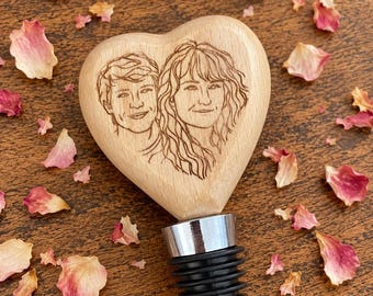 Personalised Portrait / Initials Heart Wine Bottle Stopper, Wedding Gift