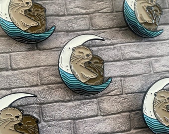 Otters Hugging Enamel Pin | Two Otters Moon | Lapel Pin, Badge | Gift