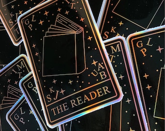 Reader Tarot Card Holographic Iridescent Laptop Sticker Gift | Book Lover