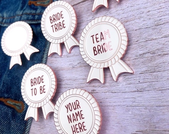 Bride, Hen do, Bachelorette Rosette Award Enamel Pin | Customised Pin Badge | Bespoke, Resined, Hen Party