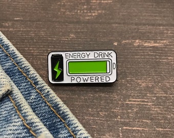 Energy Drink Powered Enamel Pin | Stocking Filler Gift | Lapel Pin, Badge |  Gift