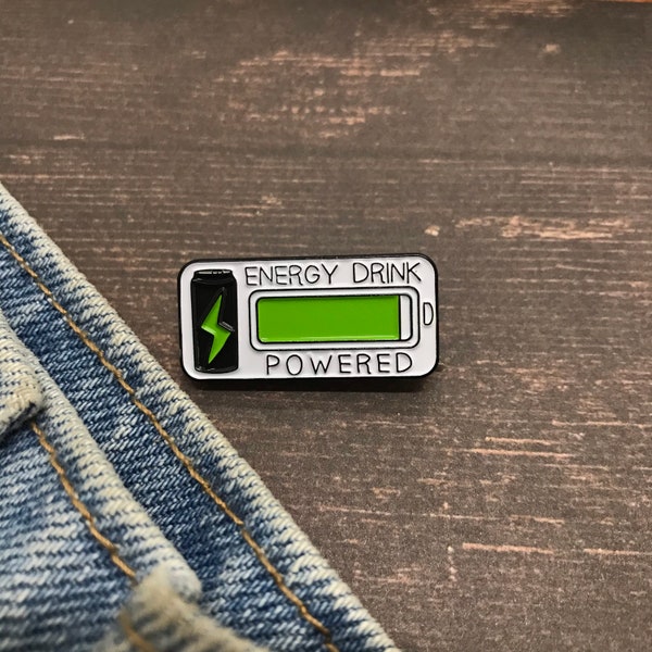 Energy Drink Powered Enamel Pin | Stocking Filler Gift | Lapel Pin, Badge |  Gift