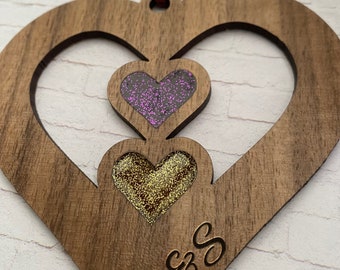 Anniversary Customised Wood and Resin Heart Wall Hanging | Personalised, Couples, Anniversary Gift