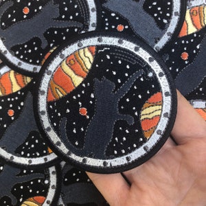 宇宙猫パッチ | アイロン接着、縫い付け | 猫好きへのギフト | パッチ | オレンジ