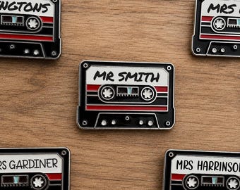 Personalised School Teacher Name Badge Pin | Music Enamel Name Tag | Staff ID Badge
