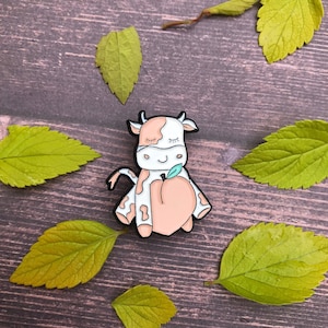 Broche de esmalte Peach Cow | Presente | Broche de lapela, distintivo | Presente