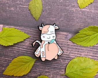 Peach Cow Enamel Pin | Gift | Lapel Pin, Badge |  Gift