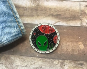 Alien Waving Enamel Pin | Outer Space | Galaxy, Planets, Stars | Stocking Filler Gift | Lapel Pin, Badge |  Gift