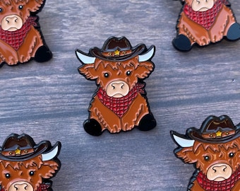 Cowboy Highland Cow with Rodeo Enamel Pin | Gift | Lapel Pin, Badge |
