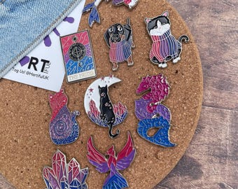 Bisexual Pride Flag Crystal, Cat, Tarot Card Glitter Enamel Pins) | Lapel Pin, Badge | LGBTQ+ | Bi Pin