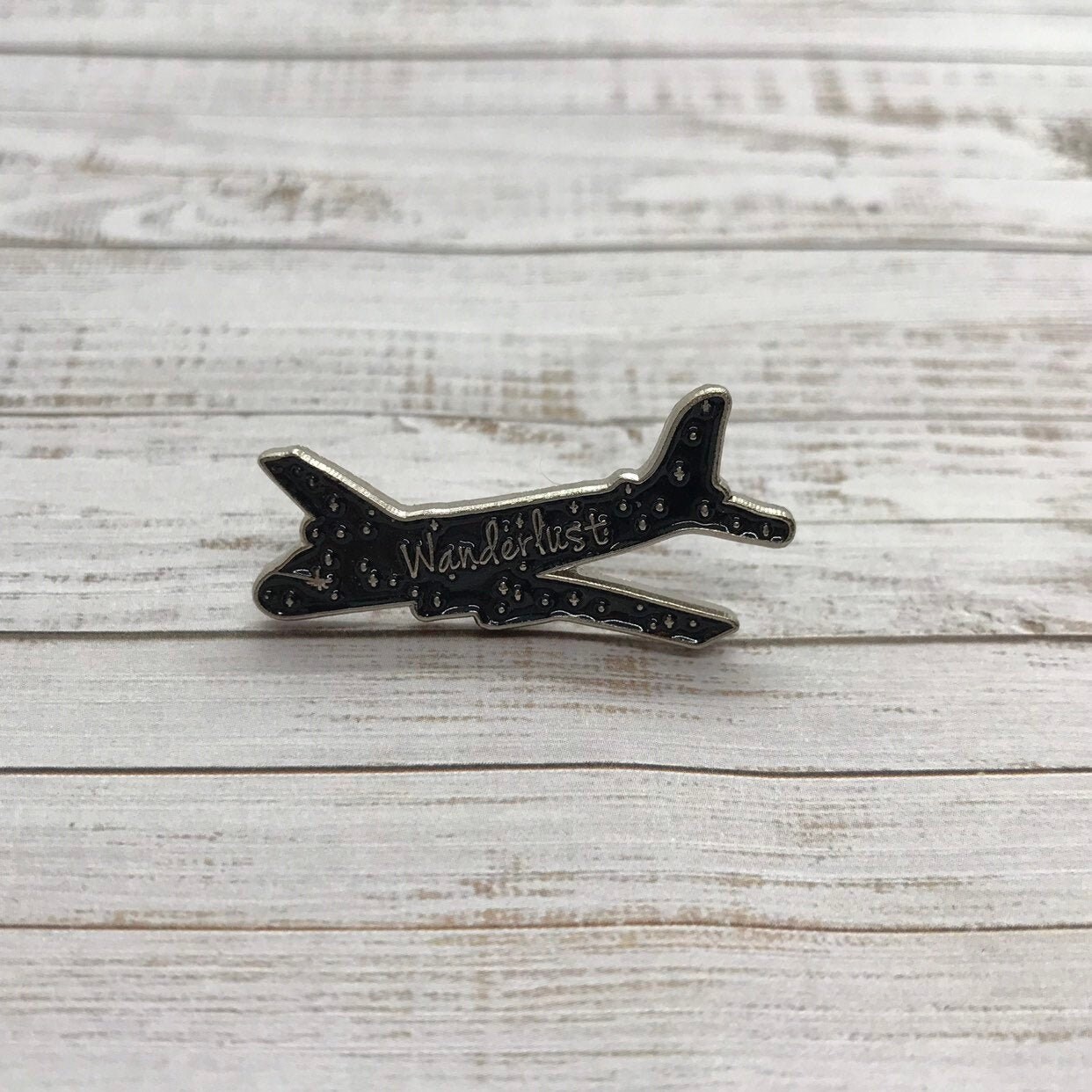 Wanderlust Pin (Gold/Silver) Aeroplane Airplane Enamel Pin Travel