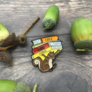 Squirrel Hoarder Books Enamel Pin | Badge  Gift