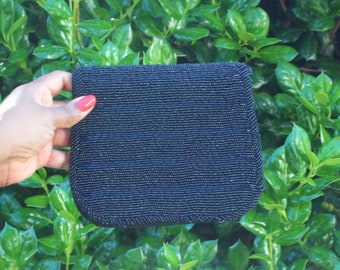 Black Beaded Clutch 90s Evening Bag Vintage Prom Wedding Accessories Datenight Purse