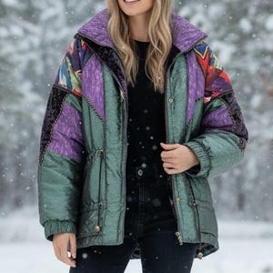 Vintage Mulberry Street Ski Jacket Women L Pattern Velvet Winter 80s 90 Vibes